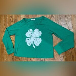 Women's Green Long Sleeve Tee with Clover Design